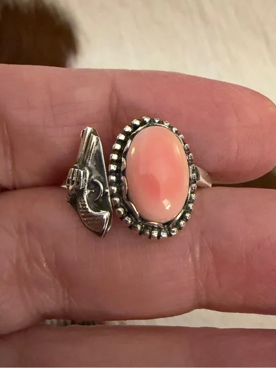 ❤️ Queen Pink Conch Gun Revolver Sterling Western By-Pass Floater Ring Adj 7.75+ - Picture 4 of 15